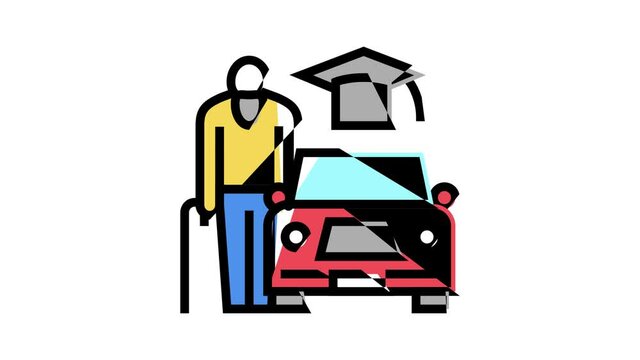 driving lessons for seniors animated color icon. driving lessons for seniors sign. isolated on white background