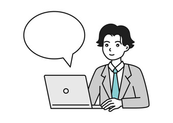 パソコンを操作するスーツを着た会社員の男性のイメージイラスト素材