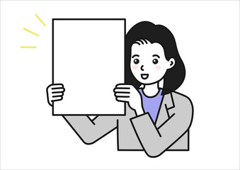 ボードを持って発表するスーツを着た女性のイメージイラスト素材