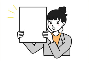 ボードを持って発表するスーツを着た女性のイメージイラスト素材