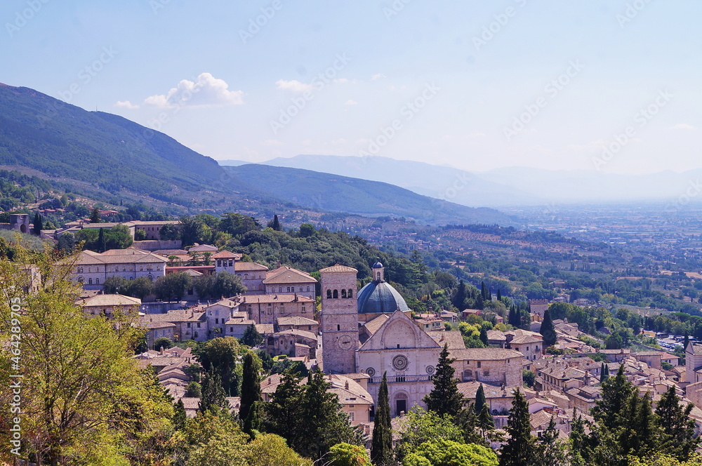 Wall mural view of assisi from the hill of rocca major, italy