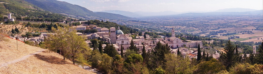 View of Assisi from the hill of Rocca Major, Italy