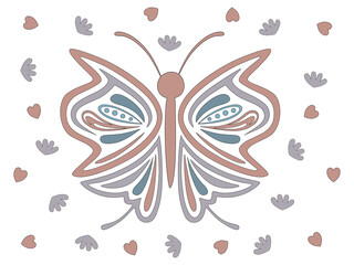 Collection of butterflies in pastel tones designed in doodle style for posters, cards, printed fabrics, t-shirts, fashions, mugs, backgrounds, templates, pillow patterns, bag patterns, and more 