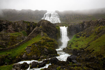 Dynjand Fjallfoss.Gullfoss waterfall in The Westfjords region in north Iceland. Beautiful nature icelandic landscape.