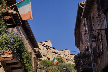 Glimpse of the medieval historic center of Assisi, Italy