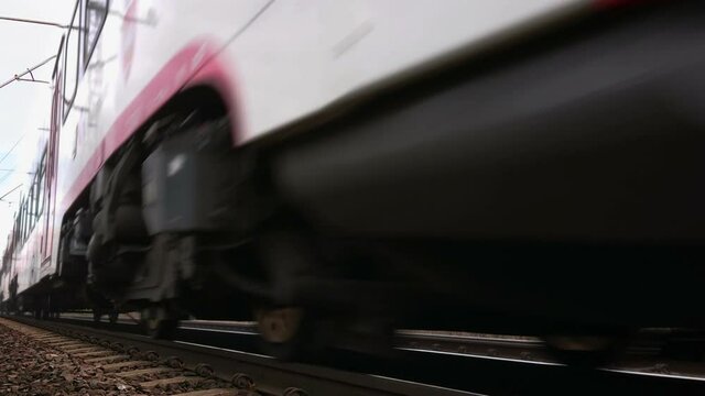 Suburban train on the railroad loopable and seamless. Passenger public transport. Loop endless commuter concept.
