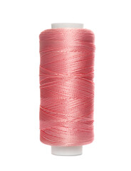 Spool of pink sewing thread isolated on white