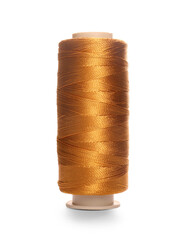 Spool of dark orange sewing thread isolated on white