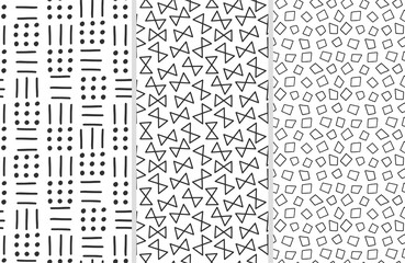 Set Seamless Patterns. Geometric Shapes on White Background. Vector Illustration