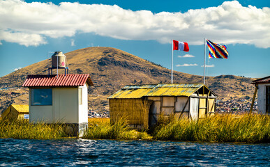 Uros Floating Islands on Lake Titicaca in Peru - obrazy, fototapety, plakaty