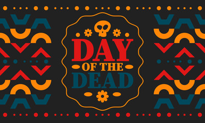 Fototapeta na wymiar Day of the Dead in November. A holiday dedicated to the memory of the dead. Celebrate annual in Mexico and other Latin American countries. Mexican and Hispanic tradition pattern and texture with skull