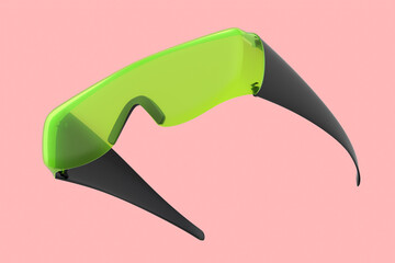 Protective green plastic dentist glasses isolated on pink background