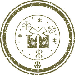 Stamp with gift. Christmas grunge stamp vector illustration.