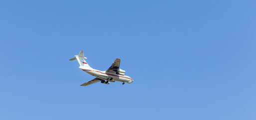 ZHUKOVSKY, RUSSIA - MAY 18, 2021: IL-76 Soviet medium military transport, IL-76TD, long-range transport, according to NATO codification - Candid