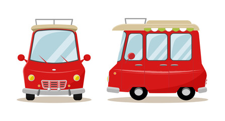 Red vintage car on a white background. Flat cartoon style vector illustration.