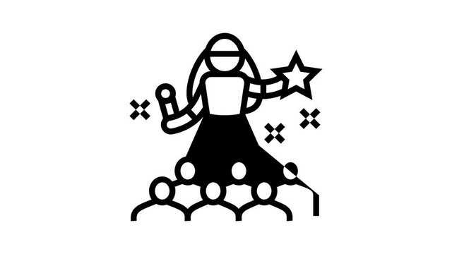 popstar kids party animated line icon. popstar kids party sign. isolated on white background
