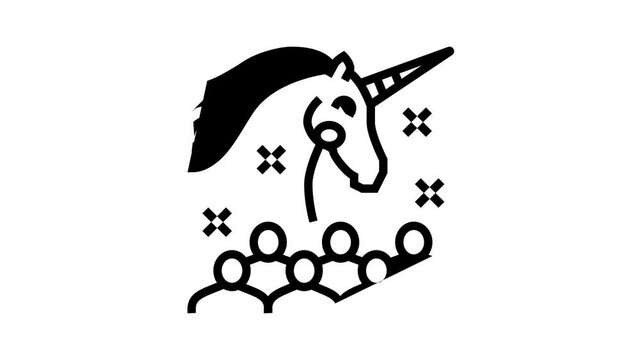 unicorn kids party animated line icon. unicorn kids party sign. isolated on white background