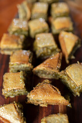 Demonstration of baking ready-made baklava close-up