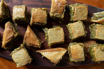 Demonstration of baking ready-made baklava close-up