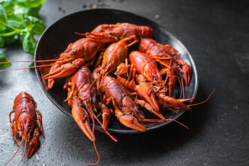 crayfish food fresh seafood red boiled  crustaceans meal snack on the table copy space food background rustic 