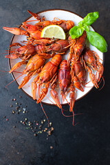 crayfish food fresh seafood red boiled  crustaceans meal snack on the table copy space food...