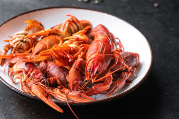 crayfish food fresh seafood red boiled  crustaceans meal snack on the table copy space food background rustic 