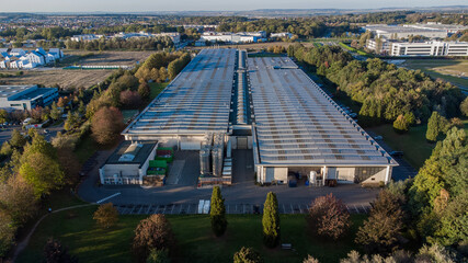 Aerial view of a pen factory in Chessy, France - Industrial building in Seine et Marne near Paris