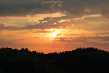 sunset in the mountains over the hills tatra poland slovakia forest clouds landscape wallpaper
