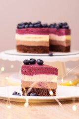 beautiful mouthwatering cake chocolate blueberry tasty birthday baking cooking blueberries decorated piece 