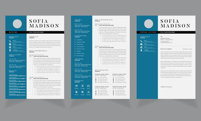 Blue SideBar and White Resume and Cover Letter template