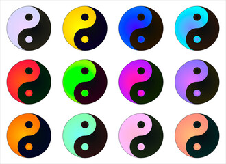 Fototapeta premium Yin yang symbol in different colors black blackish and other colors gradient