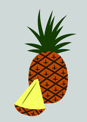 Pineapple image with cut wedge, isolated vector, template 