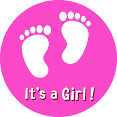 Postcard, sticker It's a Girl! with cute image typo feet 