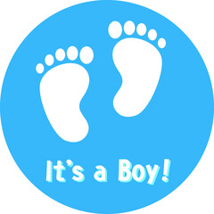 Postcard, sticker It's a Boy! with cute image typo feet 