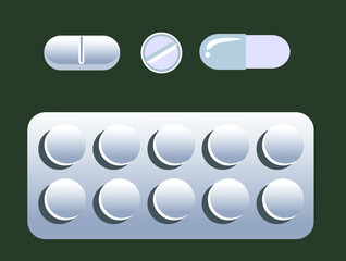 Set of images of pills, blister, isolate 
