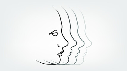 line of a female face on a dark background. gold line. vector. silhouette of a woman's face
