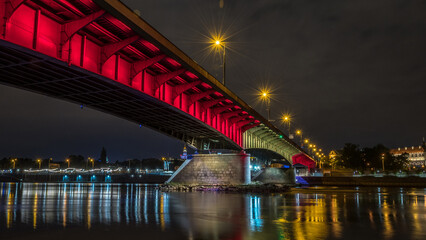 Fototapeta na wymiar The Slasko-Dabrowski bridge at night, Warsaw.