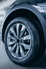 Car wheel with new tires close up