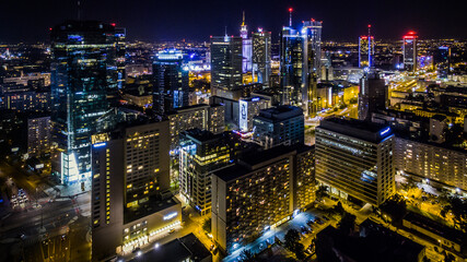 Fototapeta na wymiar Panorama of Warsaw from above, downtown, photo from the drone, November 2016, Warsaw, Poland.