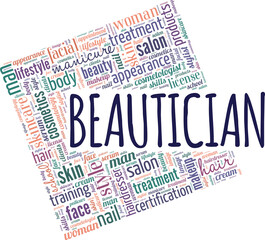 Beautician vector illustration word cloud isolated on white background.