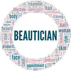 Beautician vector illustration word cloud isolated on white background.