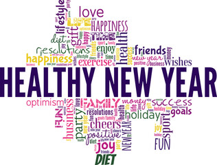Healthy New Year vector illustration word cloud isolated on white background.