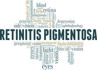 Retinitis Pigmentosa vector illustration word cloud isolated on white background.