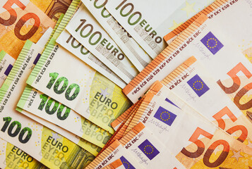 Euro Money. Euro cash background. Euro Money Banknotes vintage filter