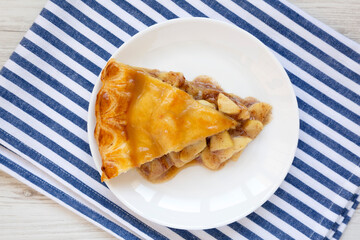 Fresh Homemade Salted Caramel Apple Pie, top view. Flat lay, overhead, from above.