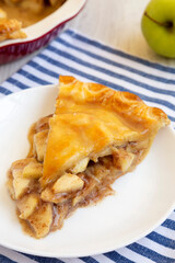 Fresh Homemade Salted Caramel Apple Pie, side view.