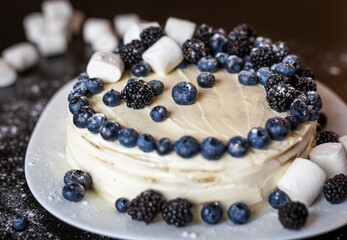 cake with berries and blueberries