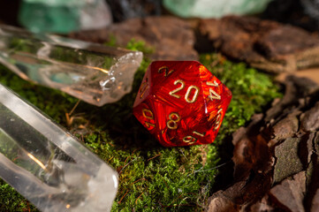 Close-up image of a red d20