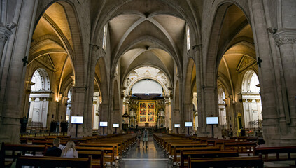 Fototapeta na wymiar Interior of historic cathedral in Valencia, Spain.