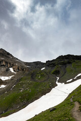 Fototapeta na wymiar Sefinenfurgge Pass along Via Alpina long distance hiking route across Switzerland
